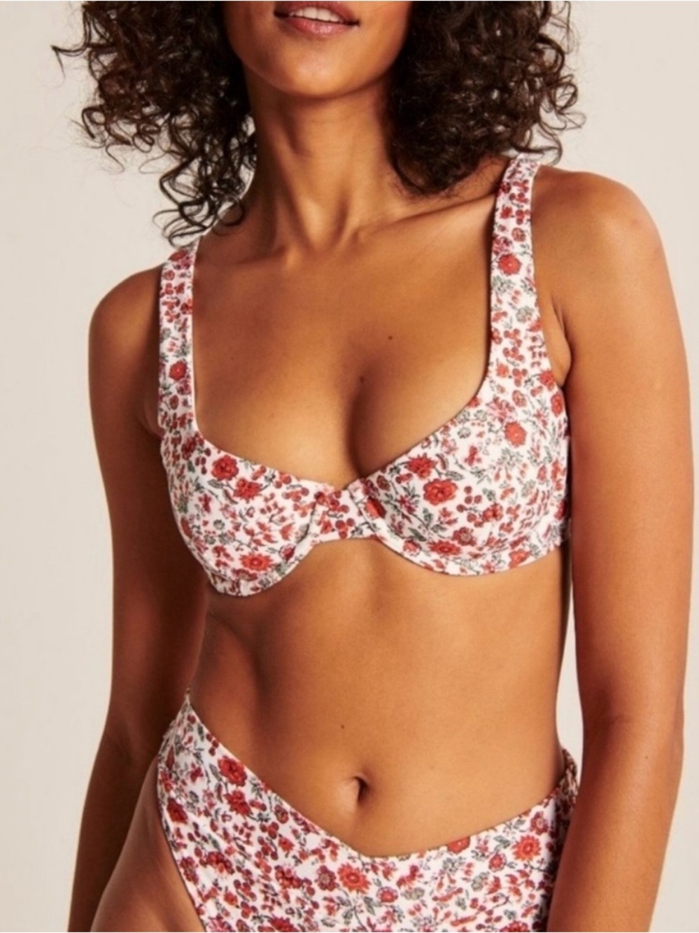 Abercrombie & Fitch Red Floral Bikini Crossover Bottoms Size XS and Small Top